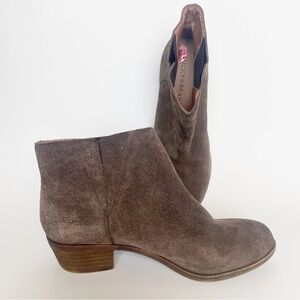Lucky Brand Benissa Suede Booties Brown with Low Chunky Heel size 6M